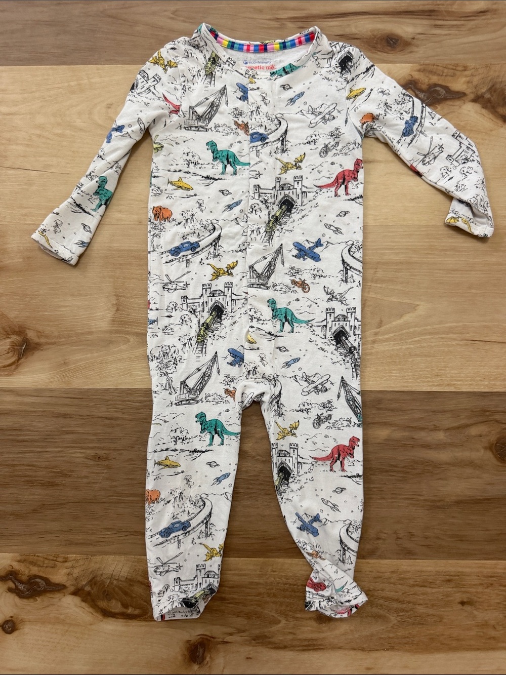 Magnetic Me One-Piece Footie with Multicolor Dinosaur Transport Print 9-12mo